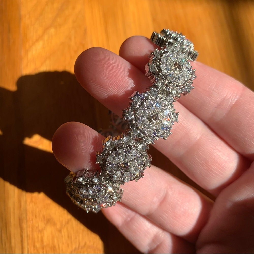 Super Sparkly Silver Cuff Bracelet CZ Pave Talbots Jewelry - Picture 7 of 13